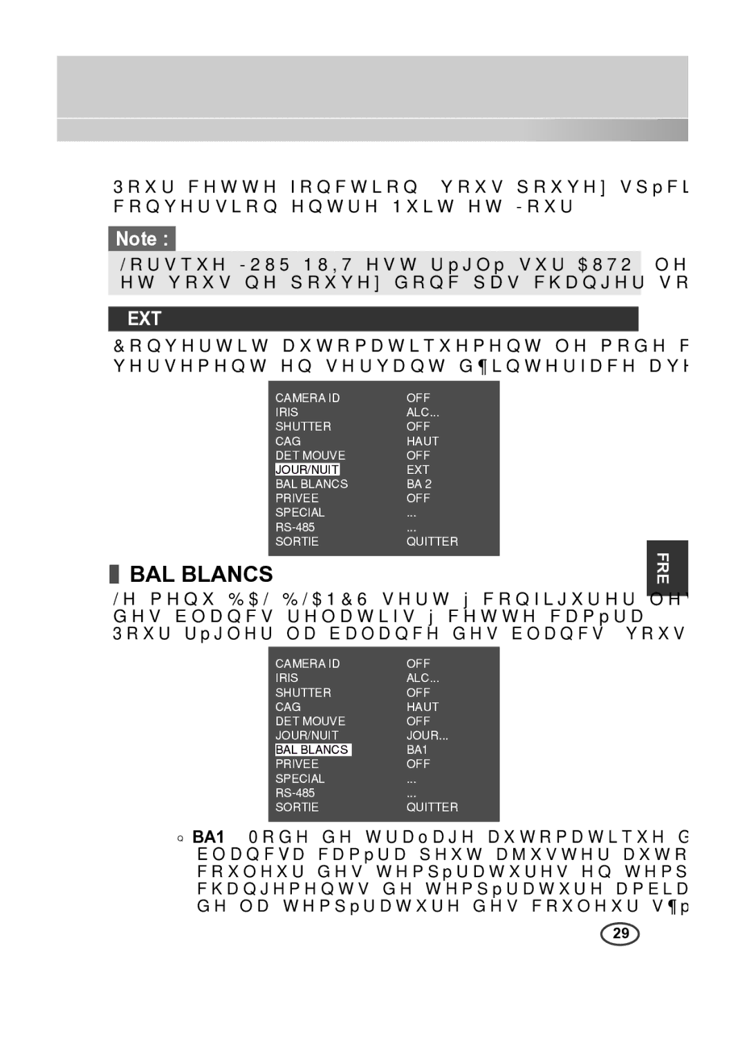 Samsung SCC-B2315P, SCC-B2015P manual BAL Blancs, Ext 