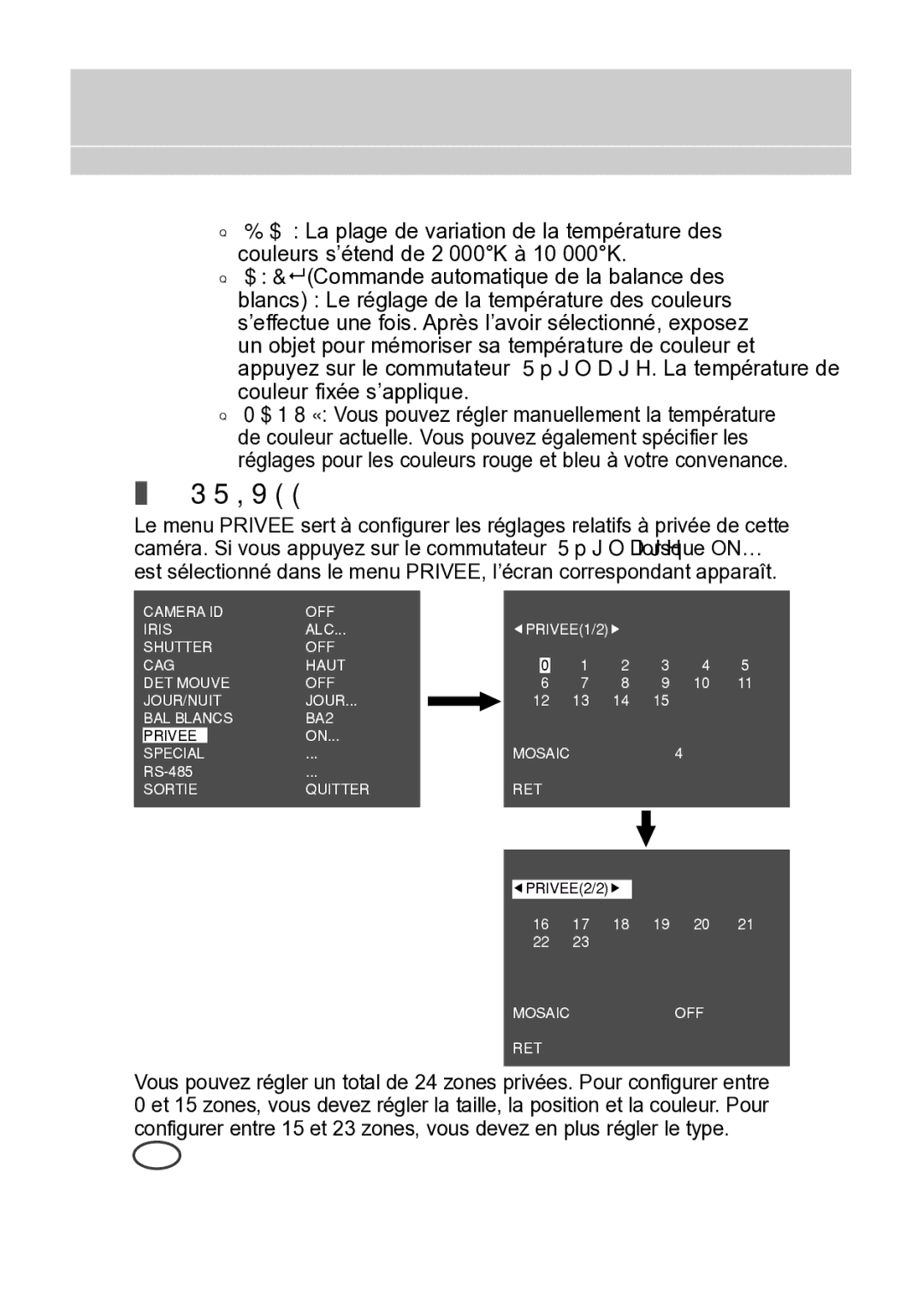 Samsung SCC-B2015P, SCC-B2315P manual Privee 