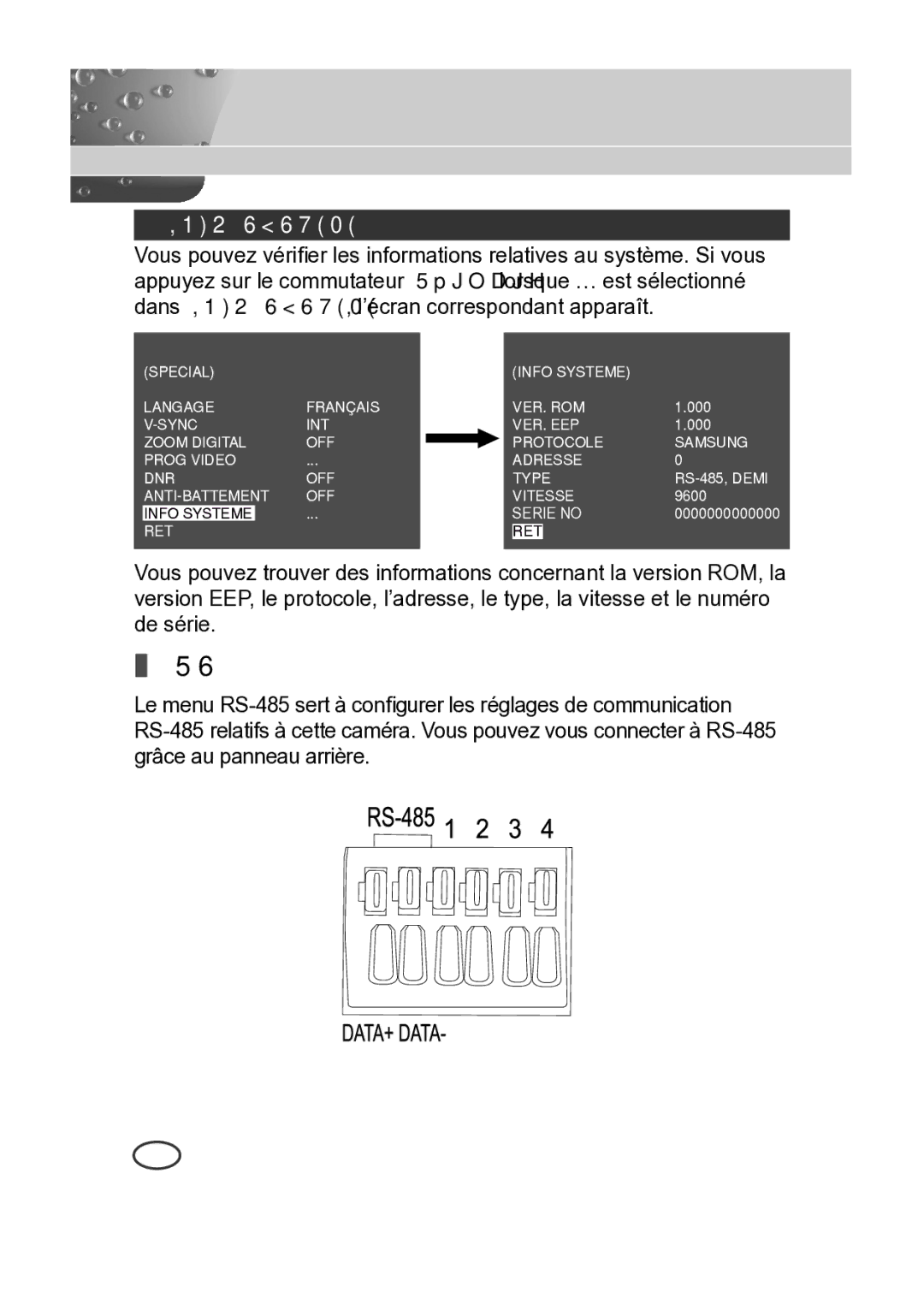 Samsung SCC-B2015P, SCC-B2315P manual RS-485, Info Systeme 