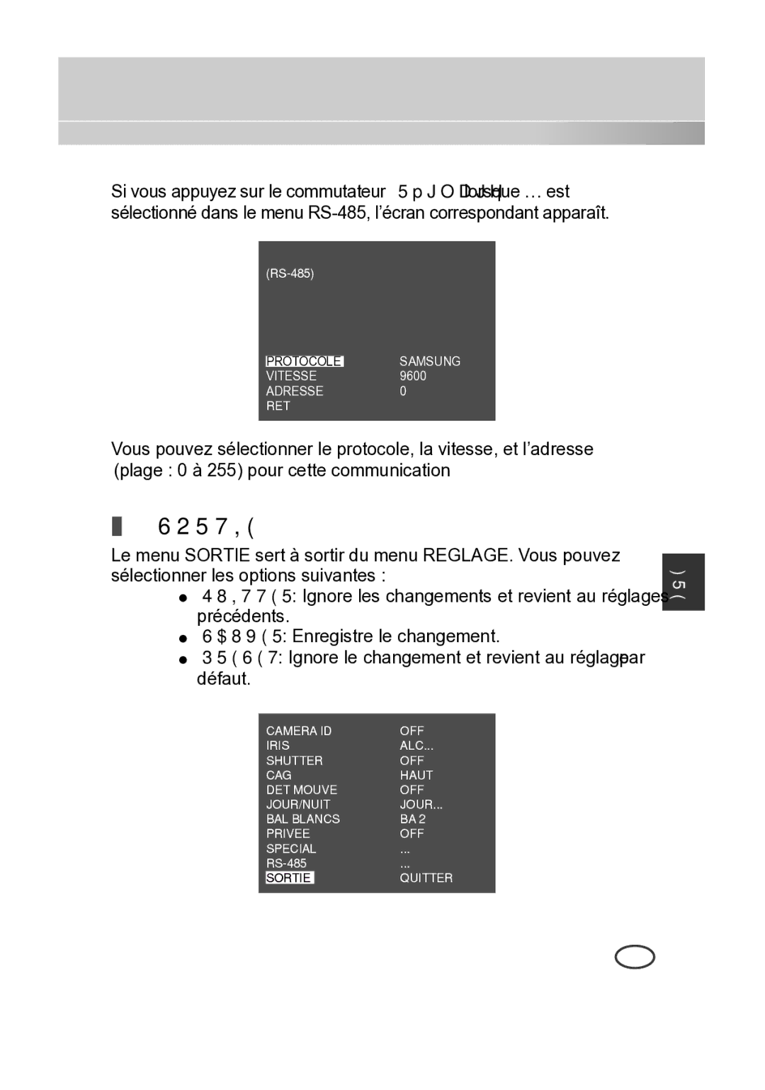 Samsung SCC-B2315P, SCC-B2015P manual Sortie 