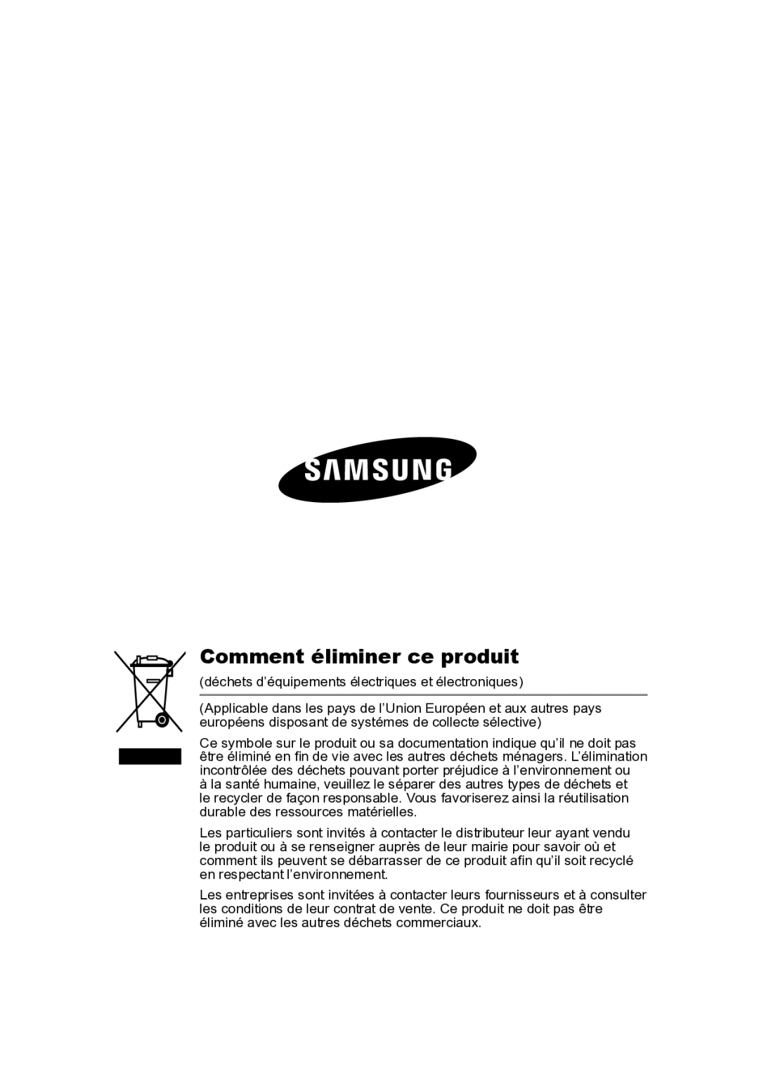 Samsung SCC-B2015P, SCC-B2315P manual Comment éliminer ce produit 