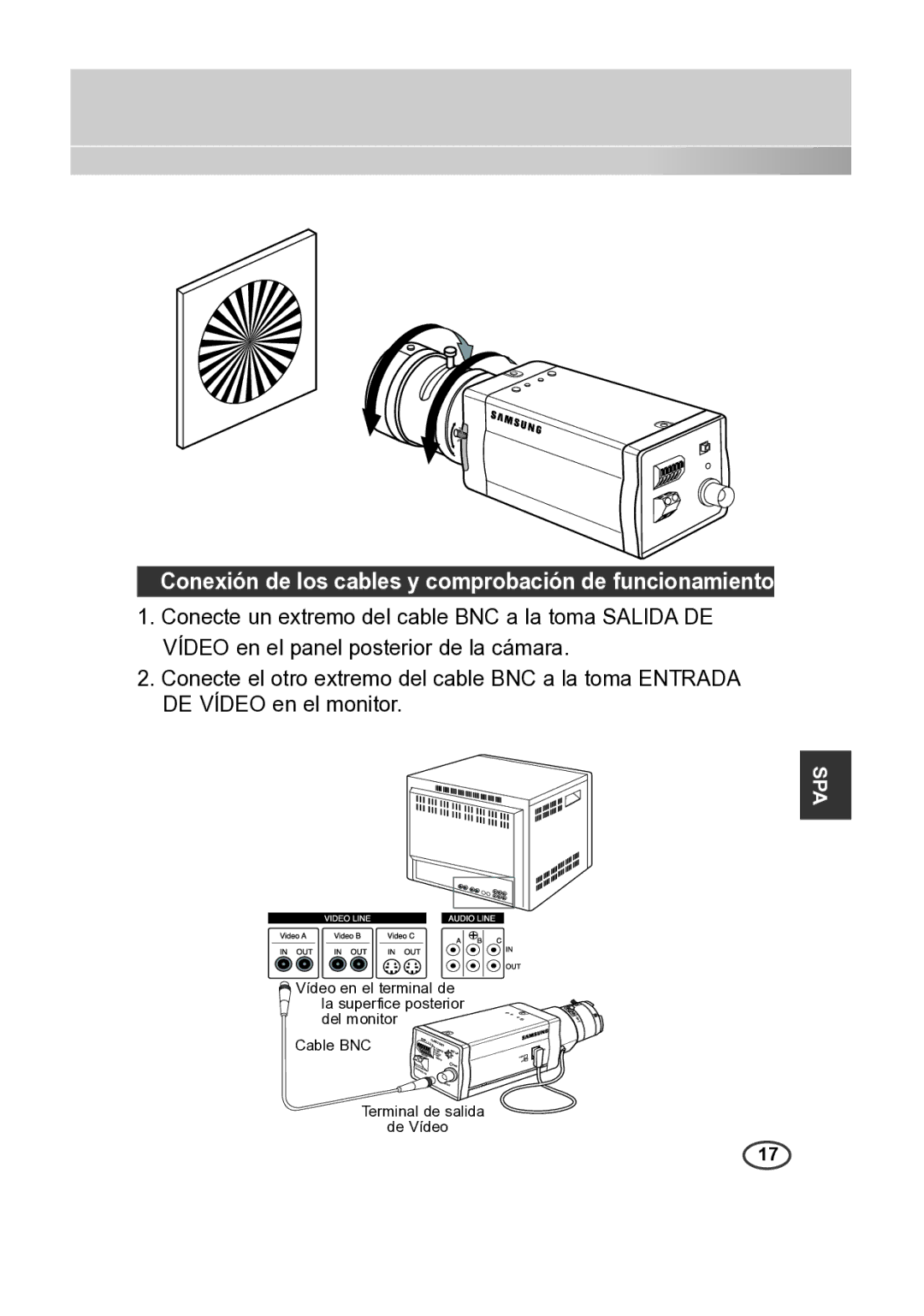 Samsung SCC-B2315P, SCC-B2015P manual Conexión de los cables y comprobación de funcionamiento 