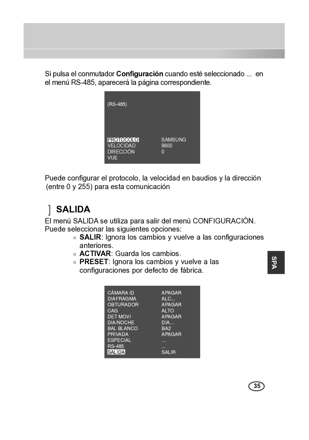 Samsung SCC-B2315P, SCC-B2015P manual Salida 