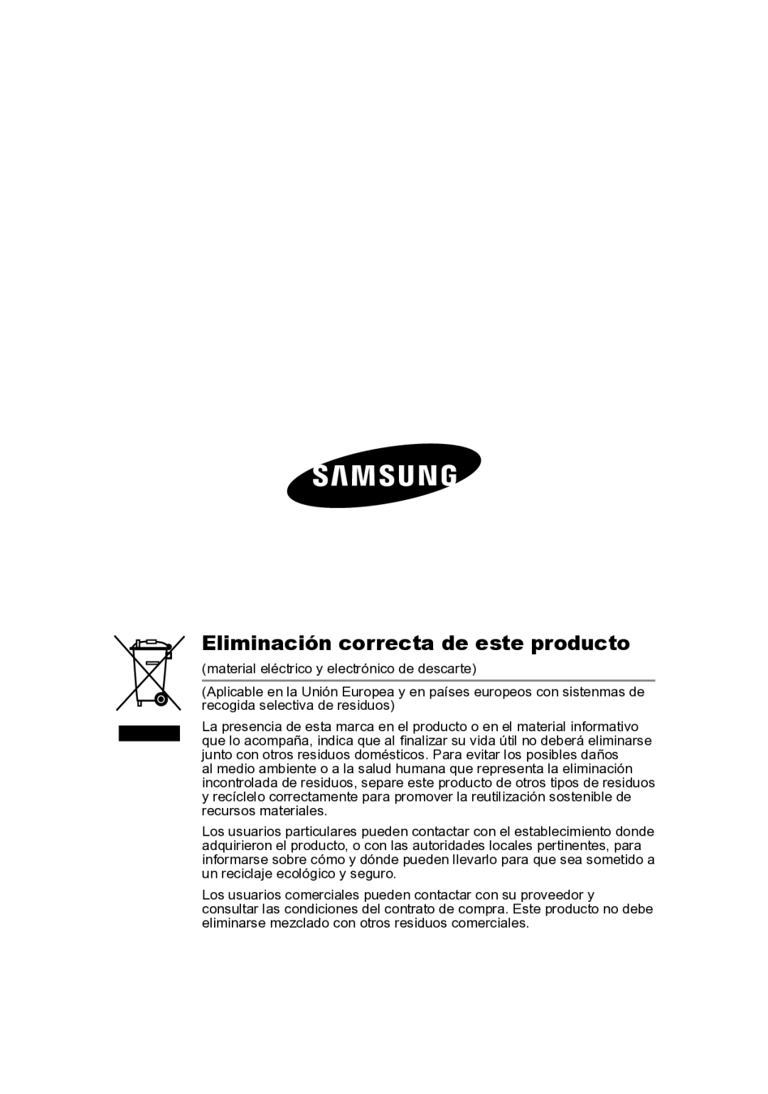 Samsung SCC-B2015P, SCC-B2315P manual Eliminación correcta de este producto 