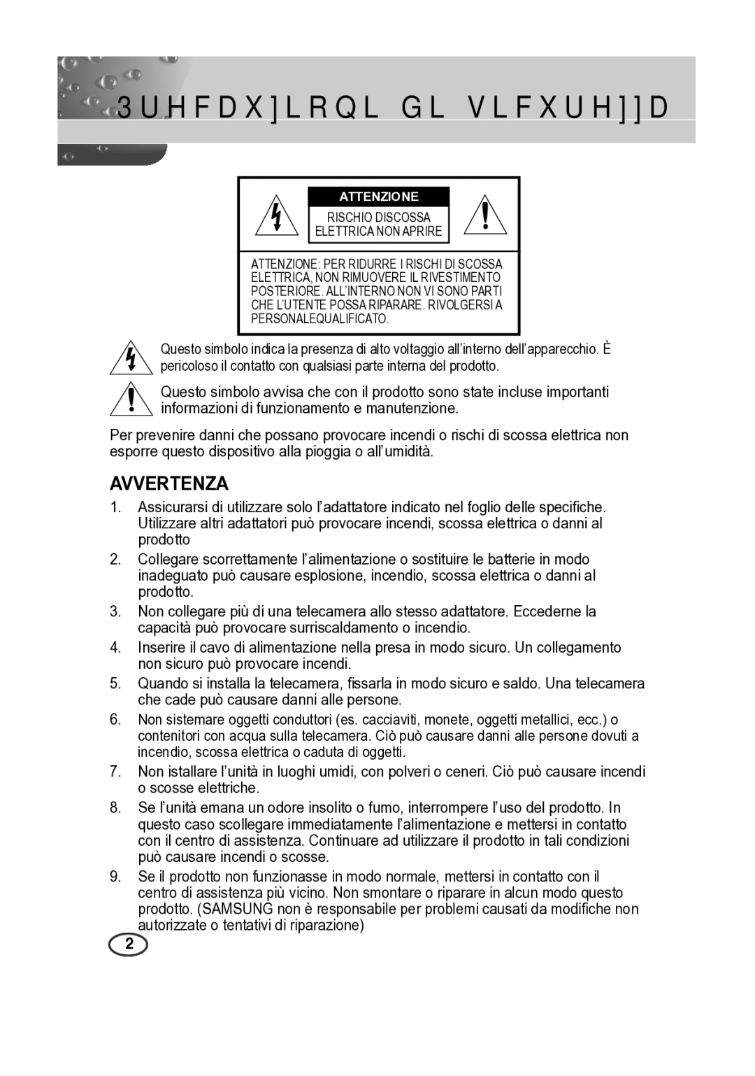 Samsung SCC-B2015P, SCC-B2315P manual Precauzioni di sicurezza, Attenzione 