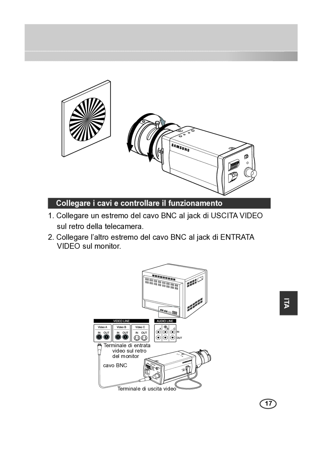 Samsung SCC-B2315P, SCC-B2015P manual Collegare i cavi e controllare il funzionamento 