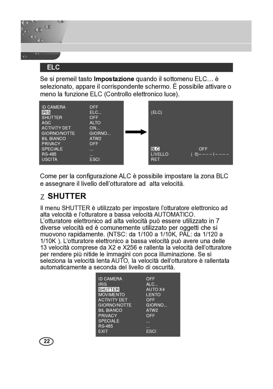 Samsung SCC-B2015P, SCC-B2315P manual Shutter, Elc 