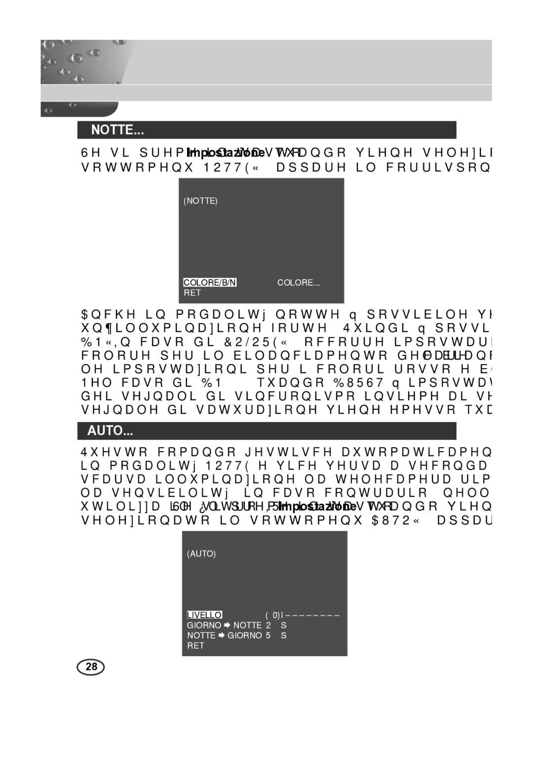 Samsung SCC-B2015P, SCC-B2315P manual Notte, Auto 