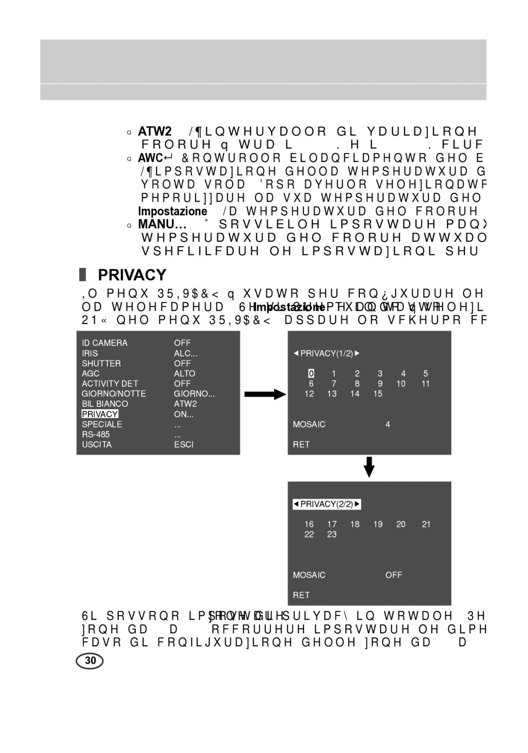 Samsung SCC-B2015P, SCC-B2315P manual Uscita Esci RET 