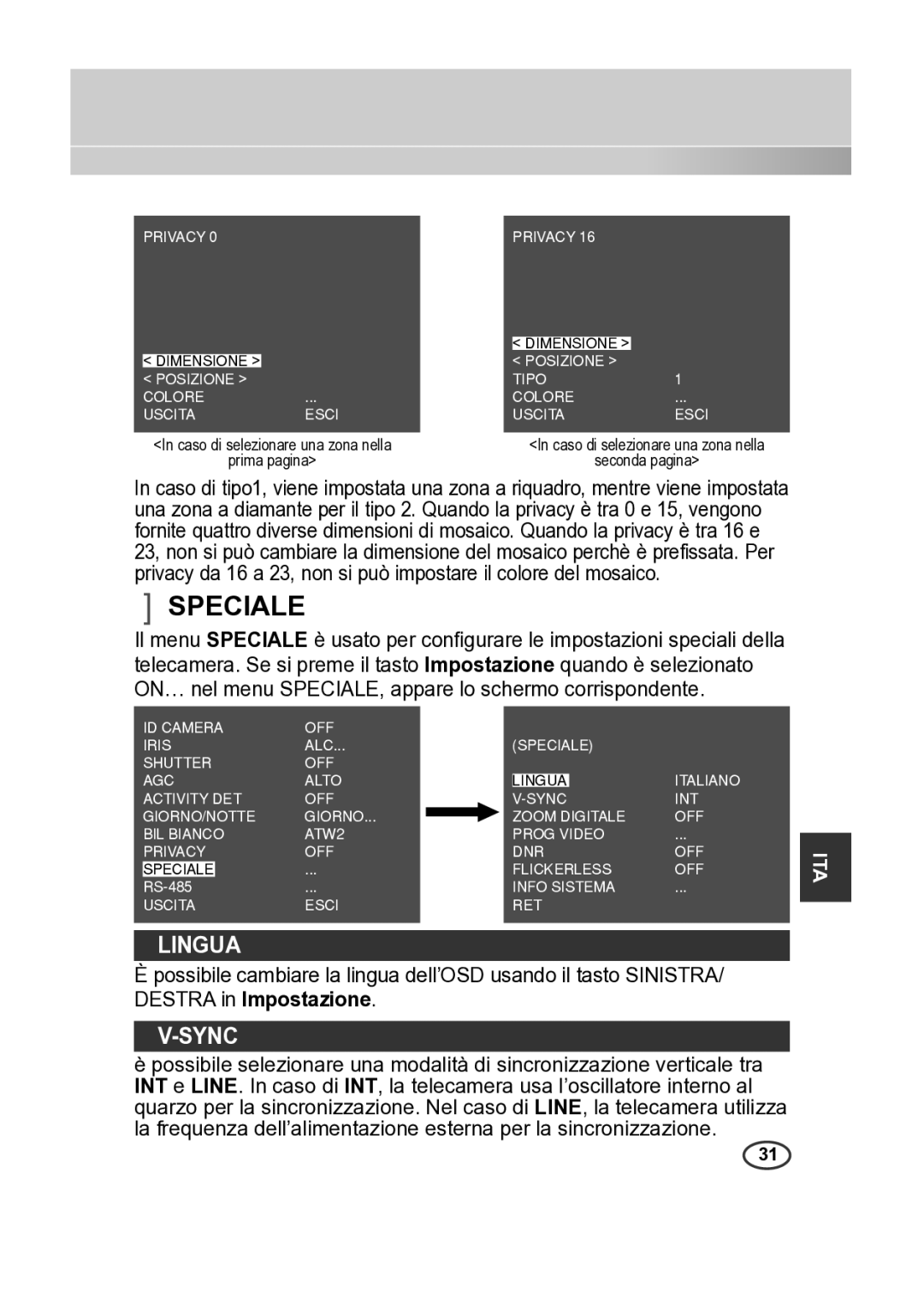 Samsung SCC-B2315P, SCC-B2015P manual Speciale, Lingua 