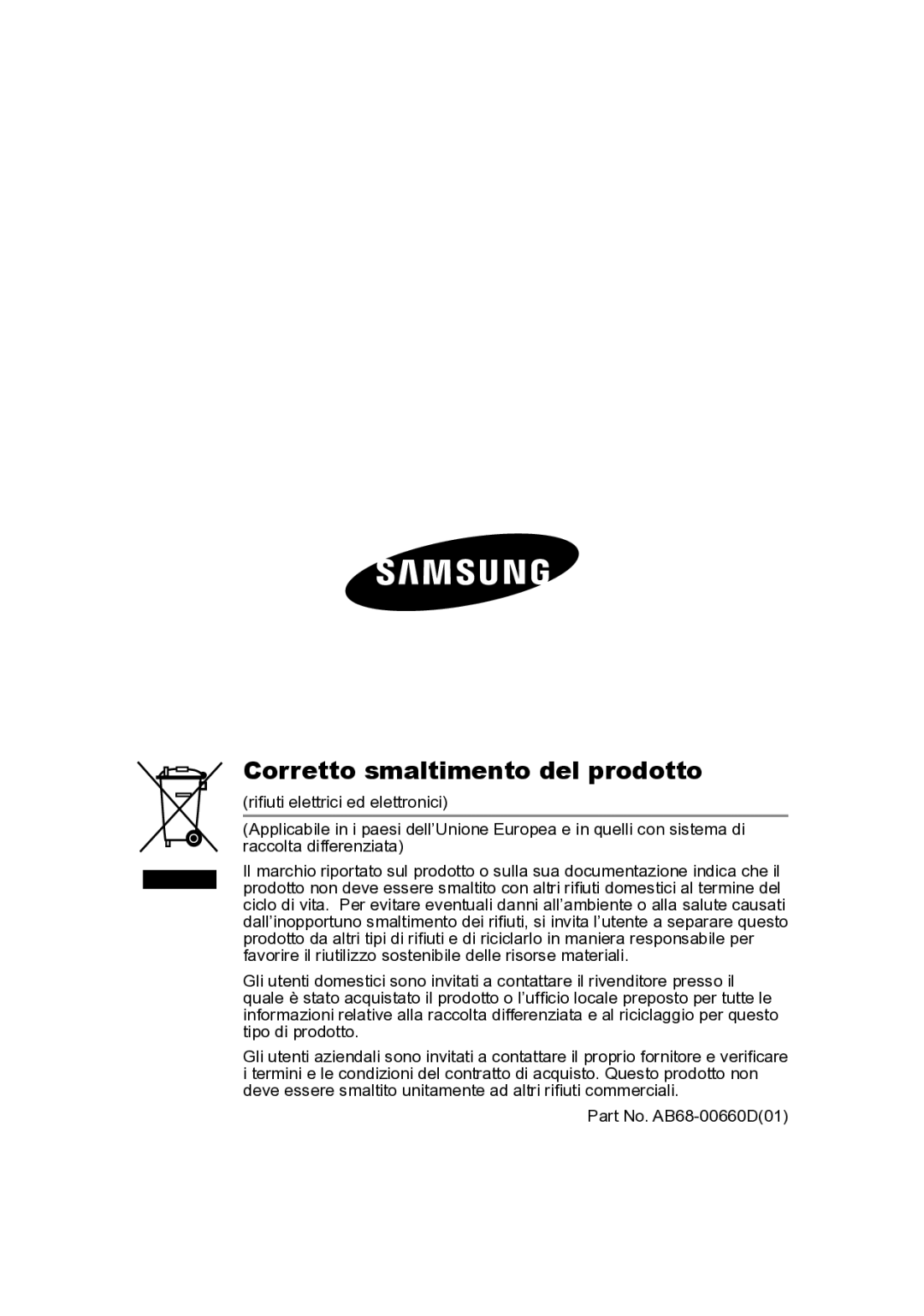 Samsung SCC-B2015P, SCC-B2315P manual Corretto smaltimento del prodotto 