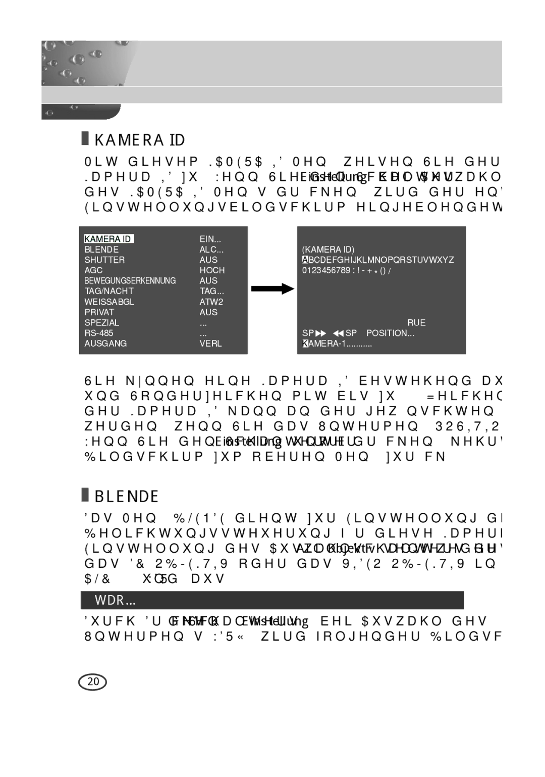 Samsung SCC-B2015P, SCC-B2315P manual Kamera ID, Blende 