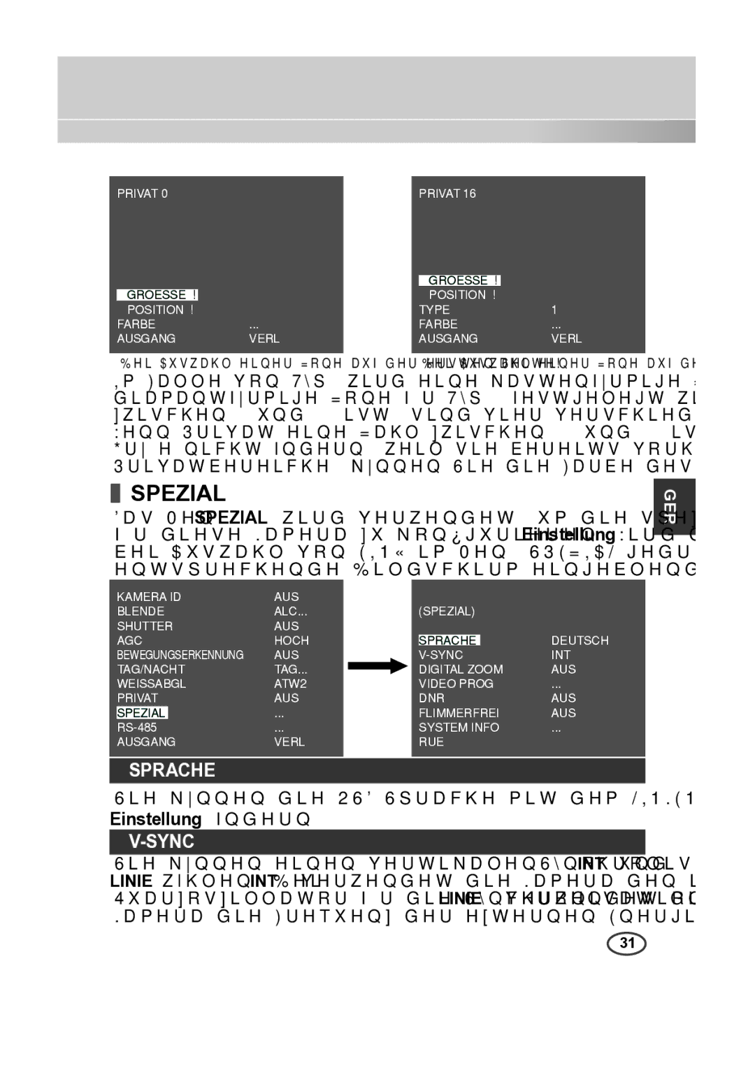 Samsung SCC-B2315P, SCC-B2015P manual Spezial, Sprache 