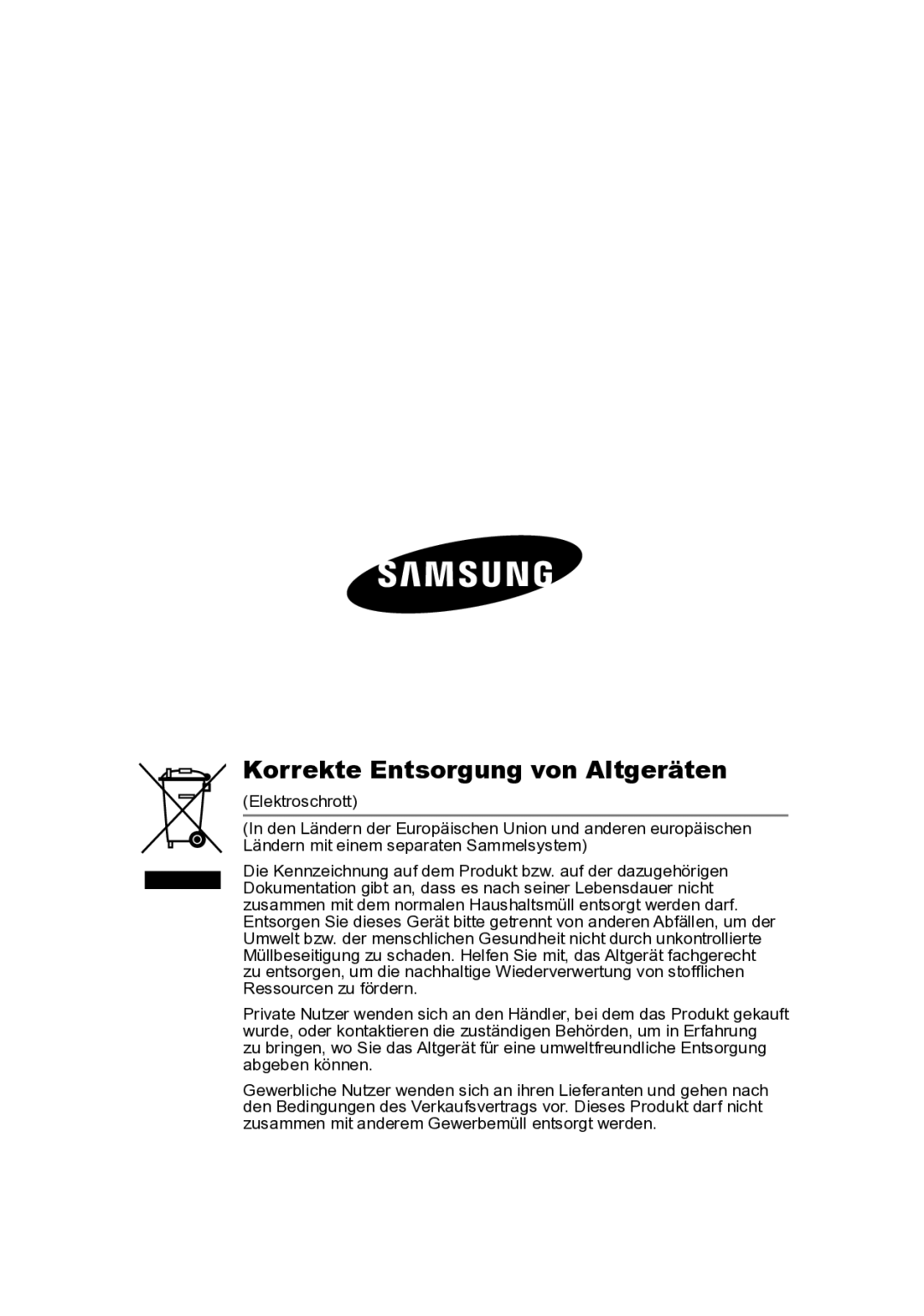 Samsung SCC-B2015P, SCC-B2315P manual Korrekte Entsorgung von Altgeräten 