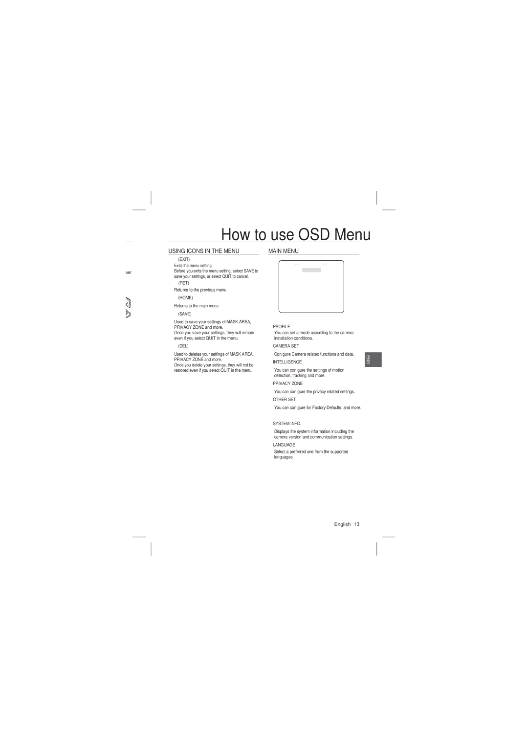 Samsung SCC-B2331P, SCC-B2031P user manual How to use OSD Menu, Using Icons in the Menu, Main Menu 