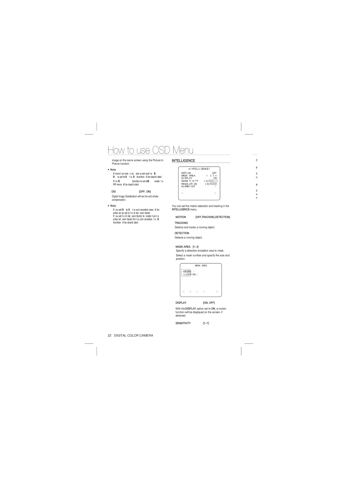 Samsung SCC-B2331P, SCC-B2031P user manual Intelligence, Tracking, Detection, Display, Sensitivity Digital Color Camera 