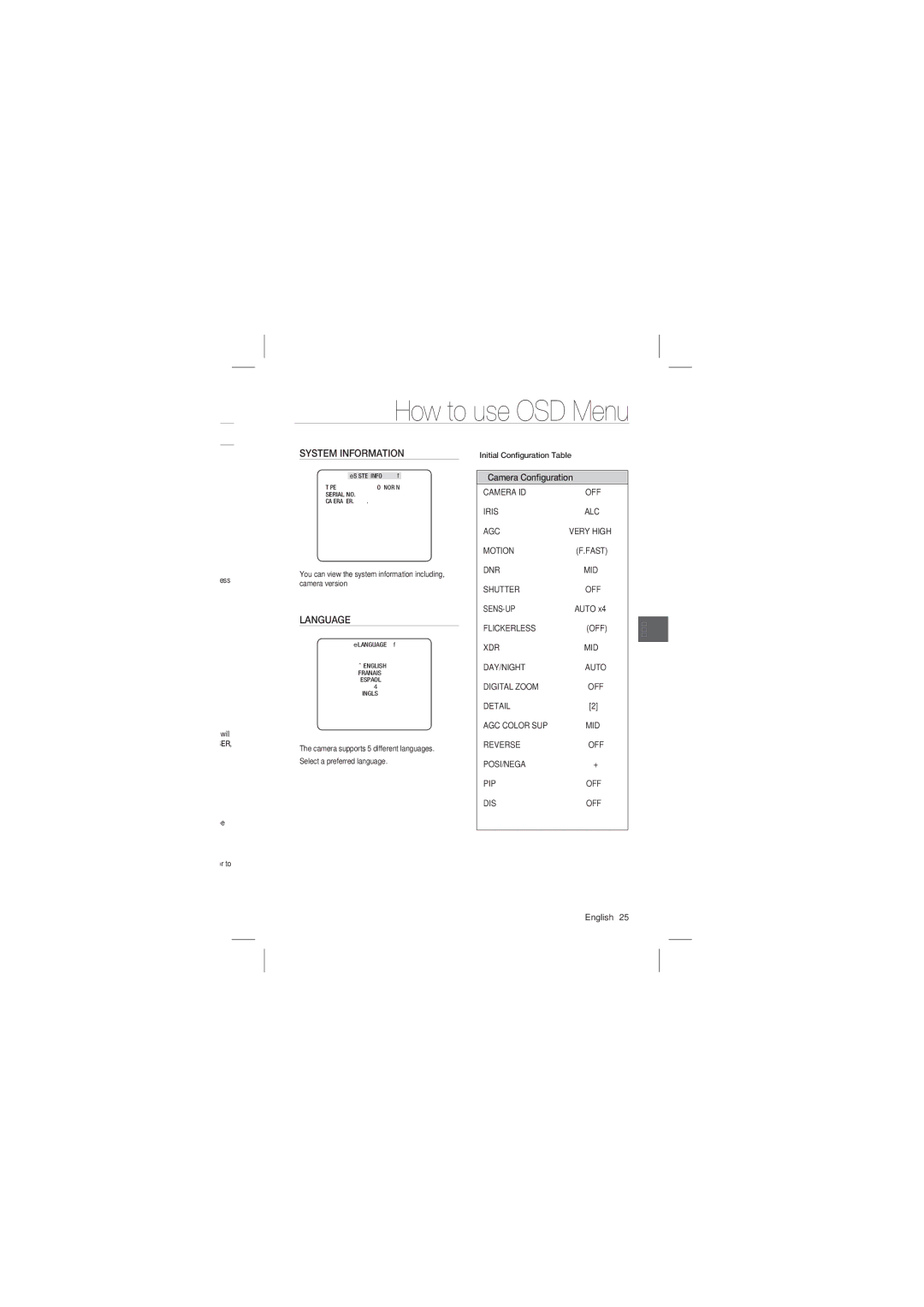 Samsung SCC-B2331P, SCC-B2031P user manual System Information, Language 