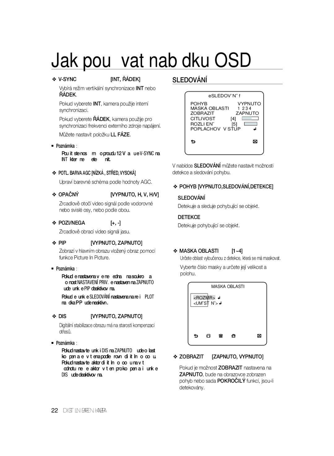 Samsung SCC-B2331BP, SCC-B2031BP, SCC-B2031P/CDM, SCC-B2331N, SCC-B2331P/CDM, SCC-B2031B/CDM manual Sledování 