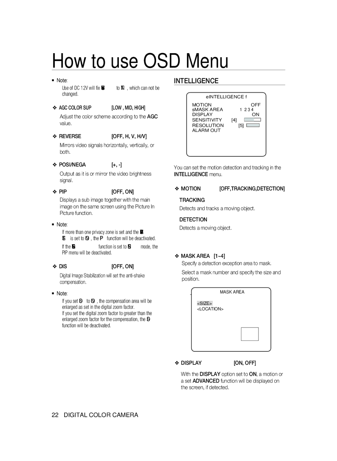 Samsung SCC-B2331P/CDM, SCC-B2331BP, SCC-B2031BP, SCC-B2031P/CDM, SCC-B2331N, SCC-B2031B/CDM manual Intelligence 