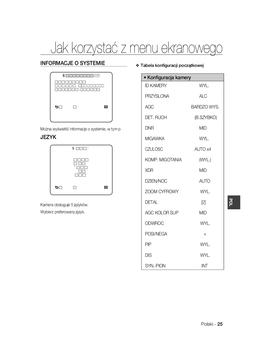 Samsung SCC-B2331P/CDM, SCC-B2331BP, SCC-B2031BP, SCC-B2031P/CDM, SCC-B2331N, SCC-B2031B/CDM Informacje O Systemie, Jezyk 