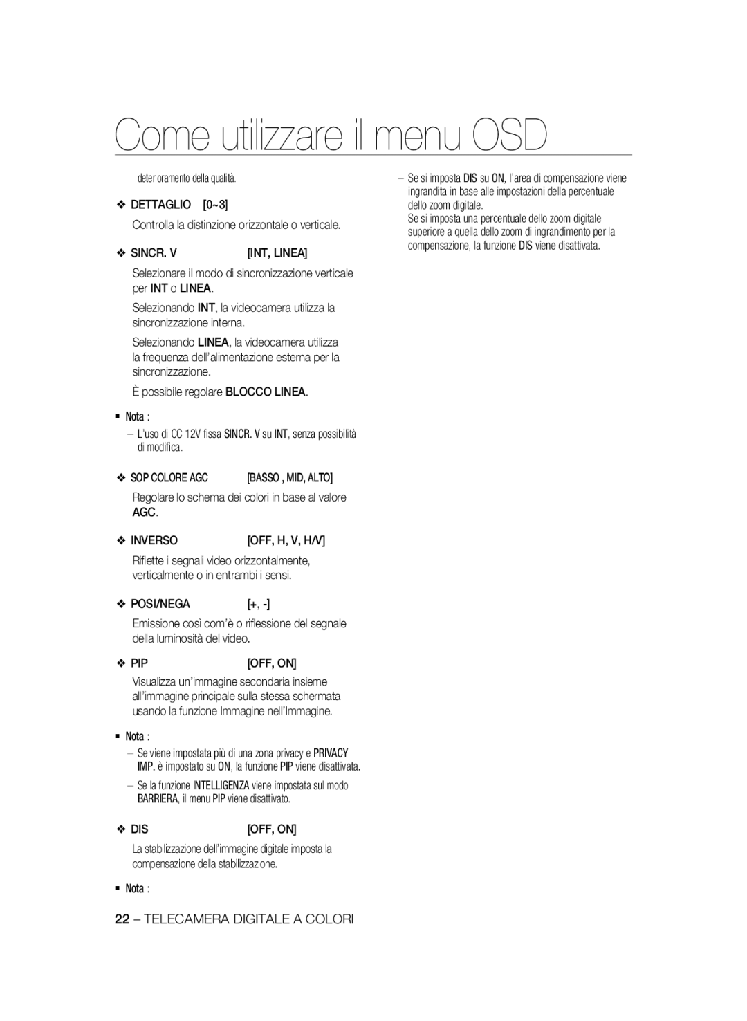 Samsung SCC-B2031B/CDM, SCC-B2331P, SCC-B2331BP, SCC-B2031BP, SCC-B2031P/CDM, SCC-B2331N manual Dettaglio 0~3, Sincr, Inverso 