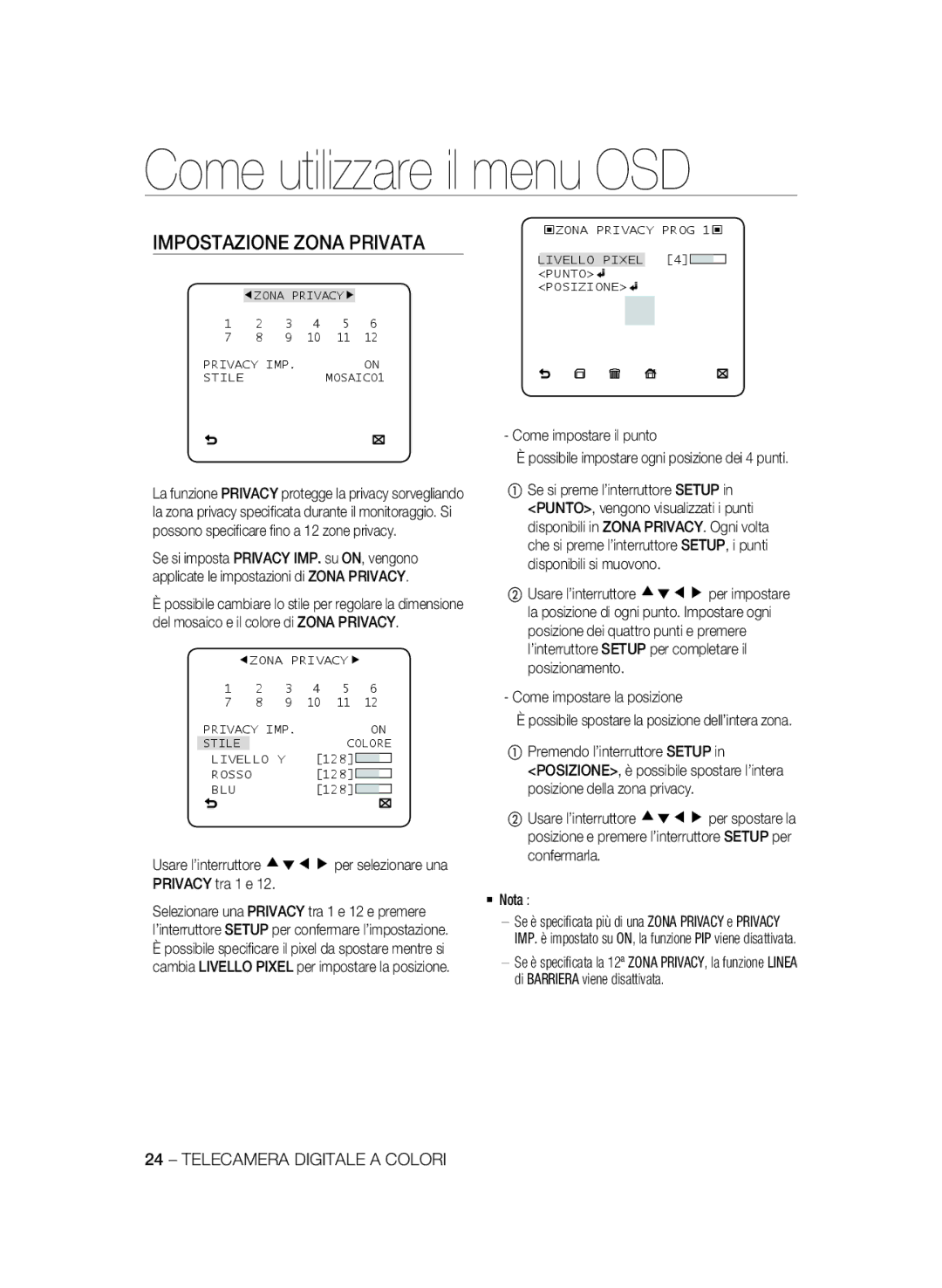 Samsung SCC-B2331P Impostazione Zona Privata, Come impostare il punto, Possibile spostare la posizione dell’intera zona 