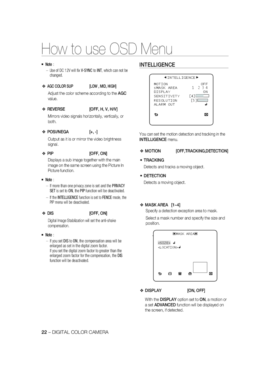 Samsung SCC-B2331P/CDM, SCC-B2331BP, SCC-B2031BP, SCC-B2031P/CDM, SCC-B2331N, SCC-B2031B/CDM manual Intelligence 