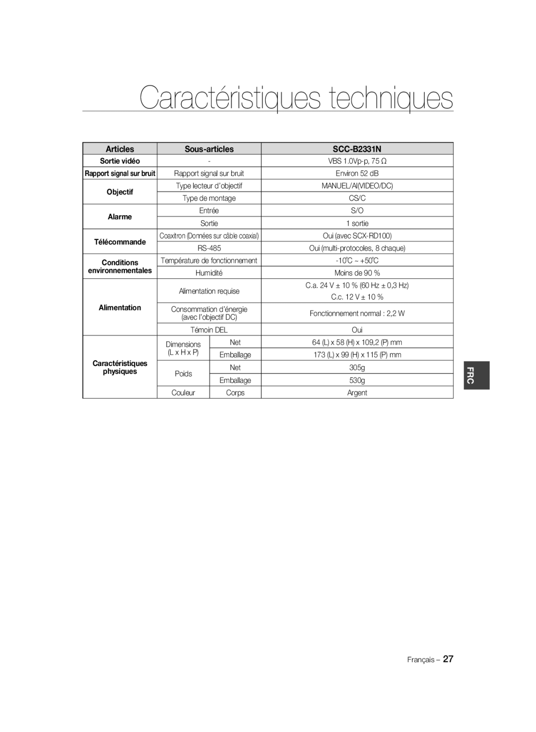 Samsung SCC-B2331BP, SCC-B2031BP, SCC-B2031P/CDM, SCC-B2331N, SCC-B2331P/CDM, SCC-B2031B/CDM manual Alimentation, H x P 