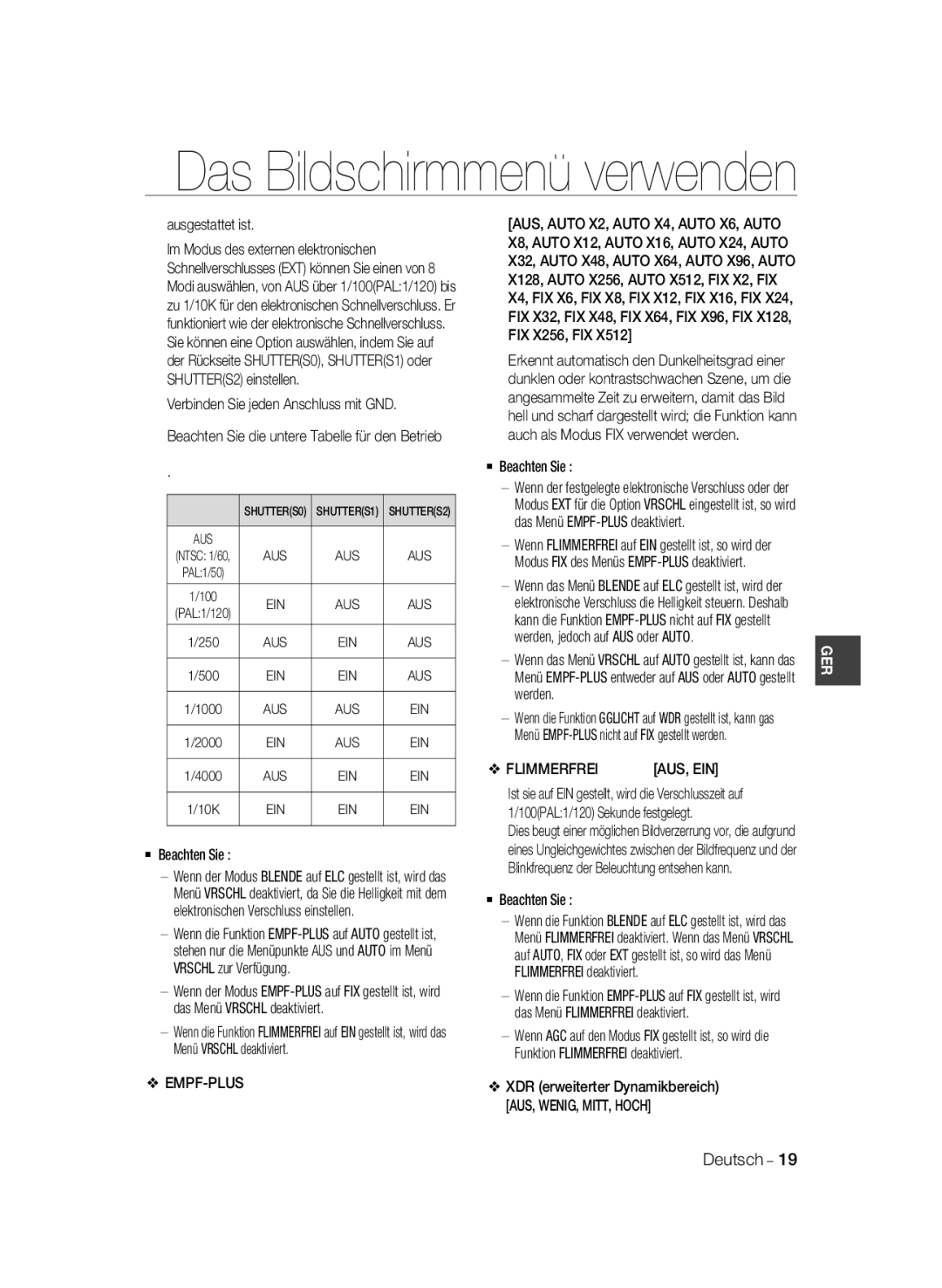 Samsung SCC-B2031B/CDM, SCC-B2031P manual Ausgestattet ist, Verbinden Sie jeden Anschluss mit GND, Empf-Plus, Flimmerfrei 