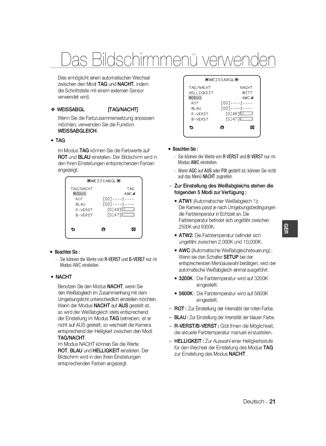 Samsung SCC-B2331BP, SCC-B2031BP, SCC-B2031P/CDM, SCC-B2331N, SCC-B2331P/CDM, SCC-B2031B/CDM manual Weissabgleich TAG 