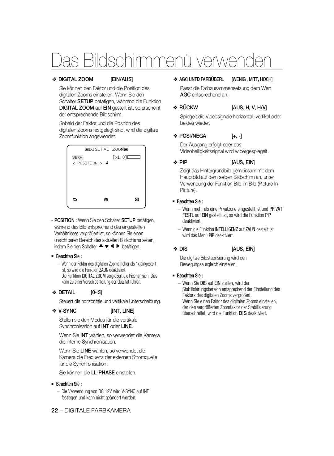 Samsung SCC-B2331BP, SCC-B2031BP, SCC-B2031P/CDM, SCC-B2331N, SCC-B2331P/CDM, SCC-B2031B/CDM manual Rückw, Ein/Aus 