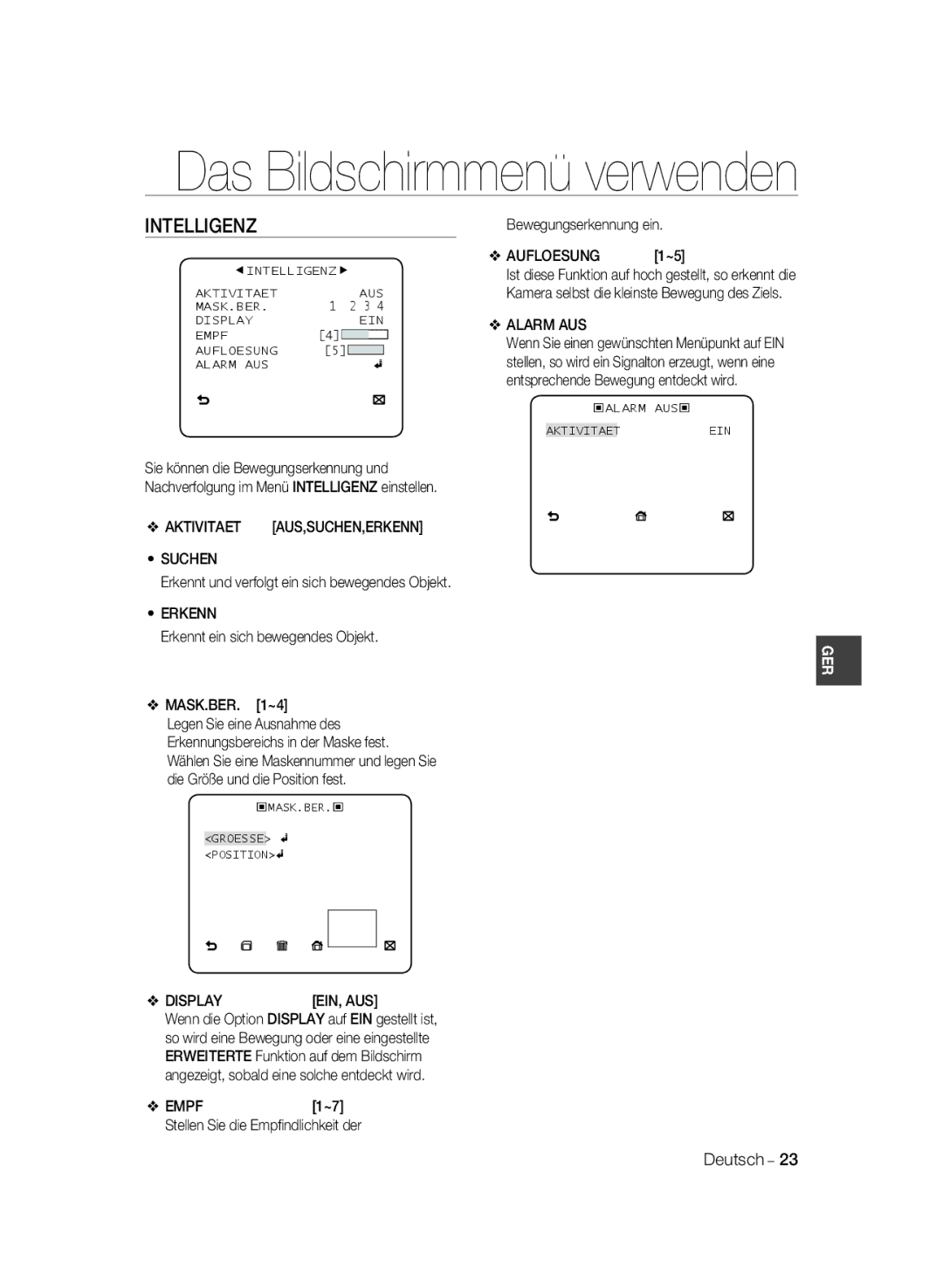 Samsung SCC-B2031BP, SCC-B2331BP, SCC-B2031P/CDM, SCC-B2331N, SCC-B2331P/CDM, SCC-B2031B/CDM manual Intelligenz 