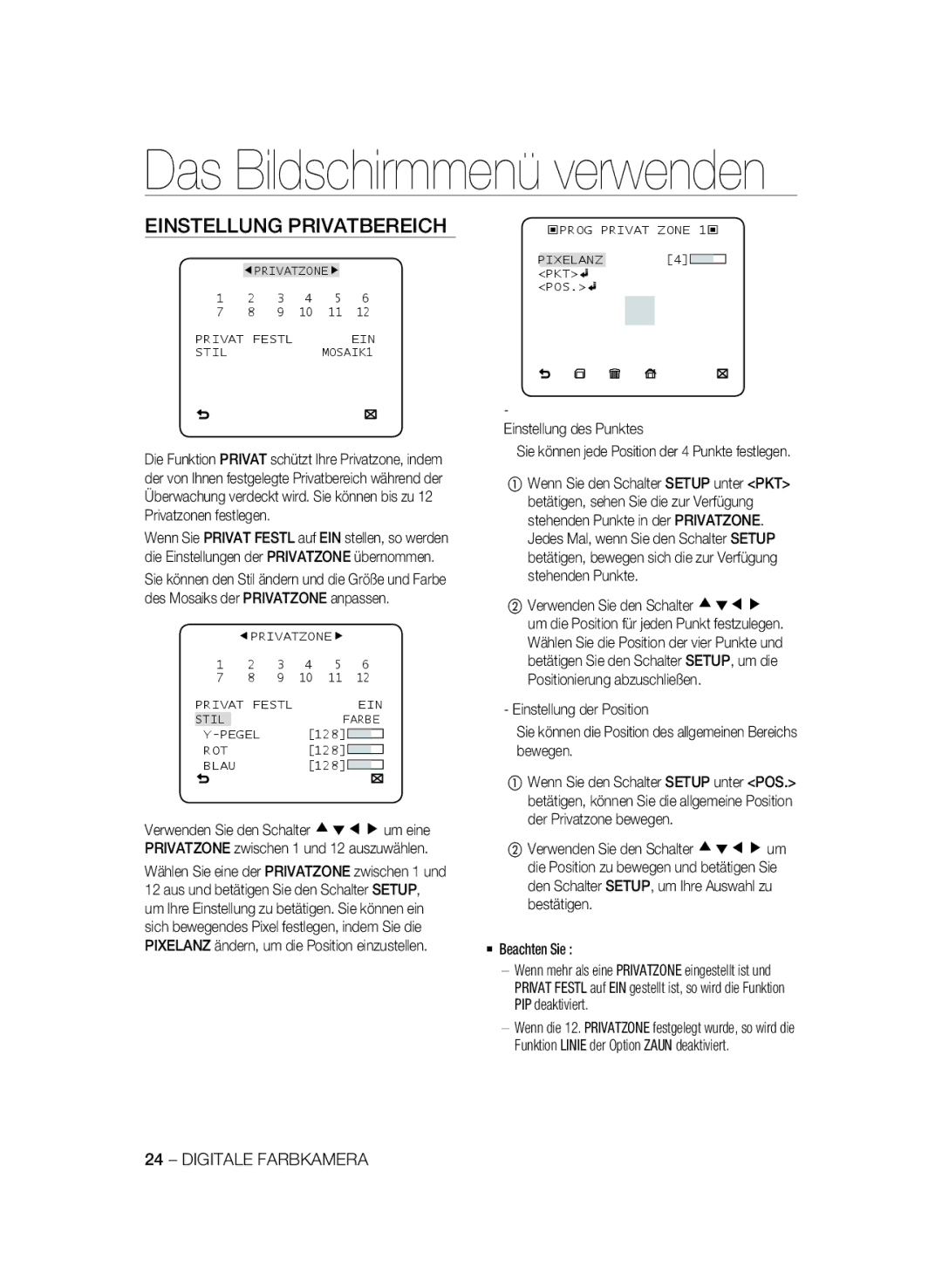 Samsung SCC-B2031P/CDM, SCC-B2331P, SCC-B2331BP, SCC-B2031BP, SCC-B2331N Einstellung Privatbereich, Einstellung des Punktes 