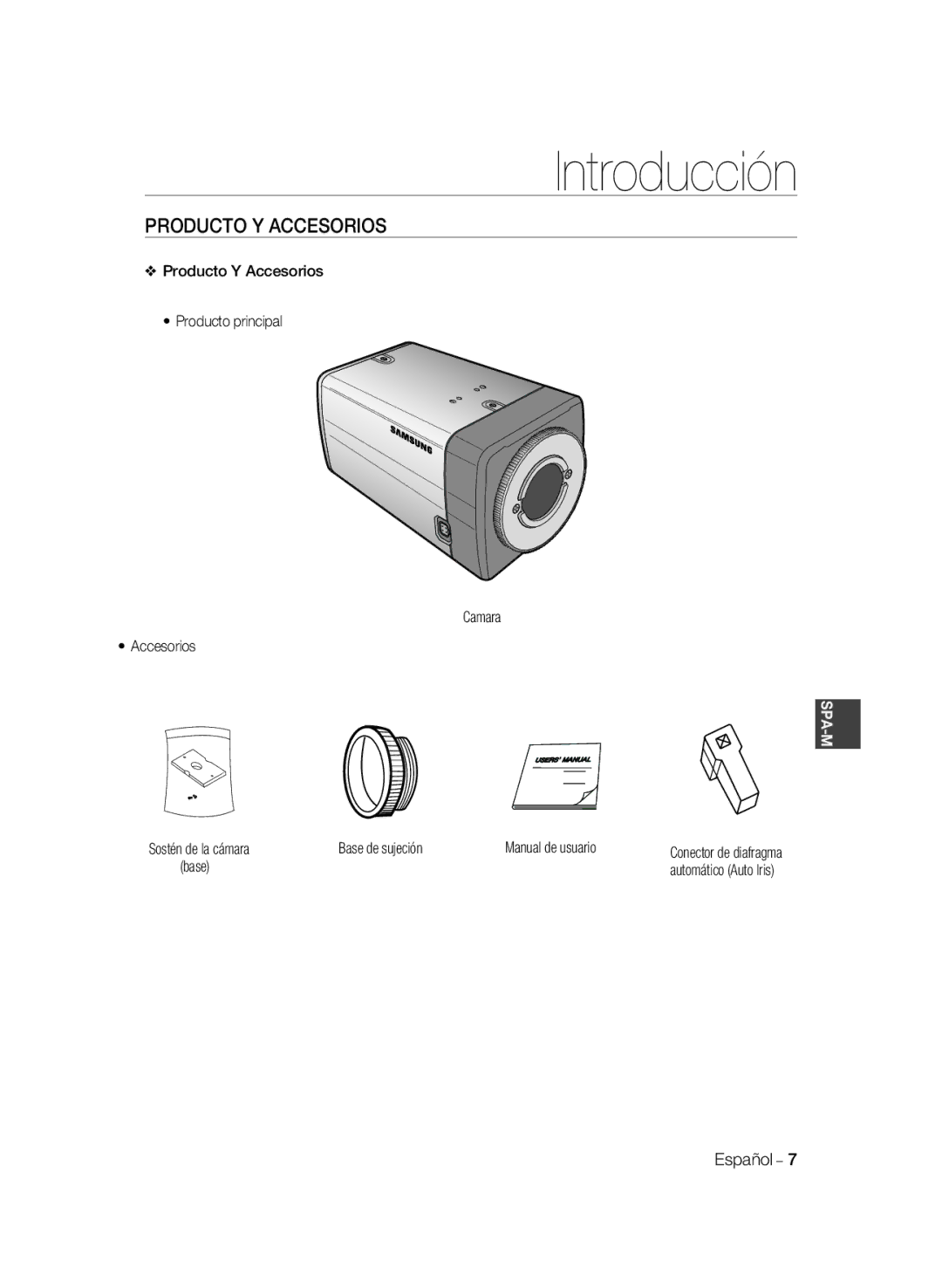 Samsung SCC-B2331BP, SCC-B2031P, SCC-B2331P, SCC-B2031BP manual Producto Y Accesorios Producto principal Camara, Base 