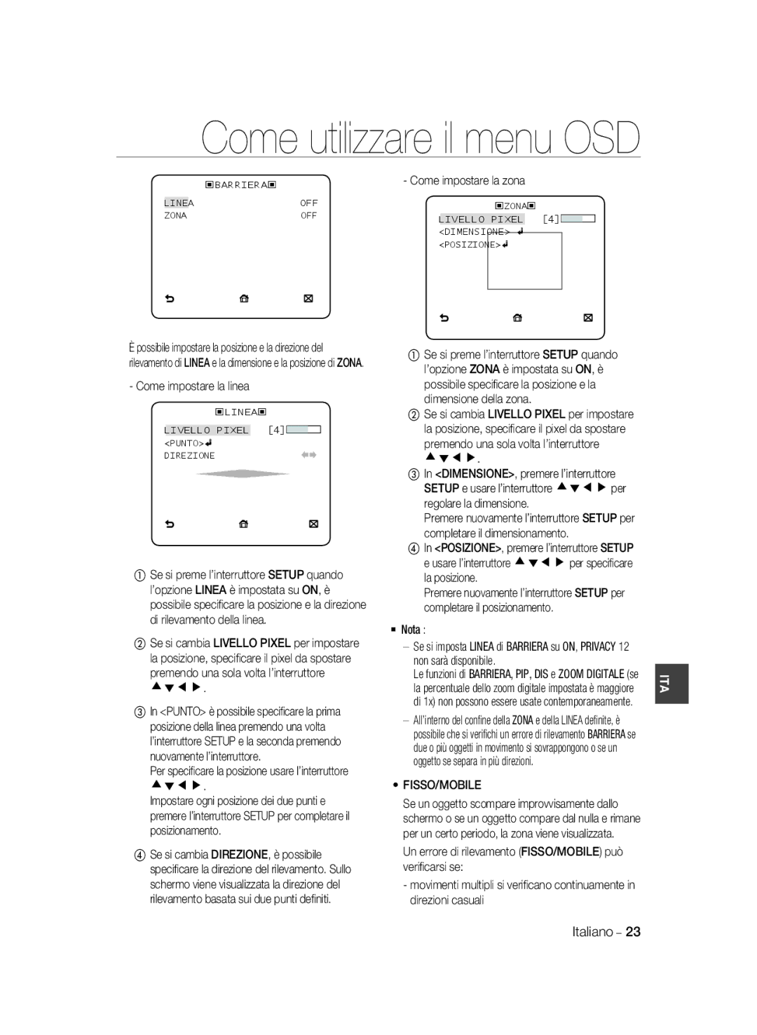 Samsung SCC-B2033BP, SCC-B2033P, SCC-B2333P, SCC-B2333BP manual Fisso/Mobile 