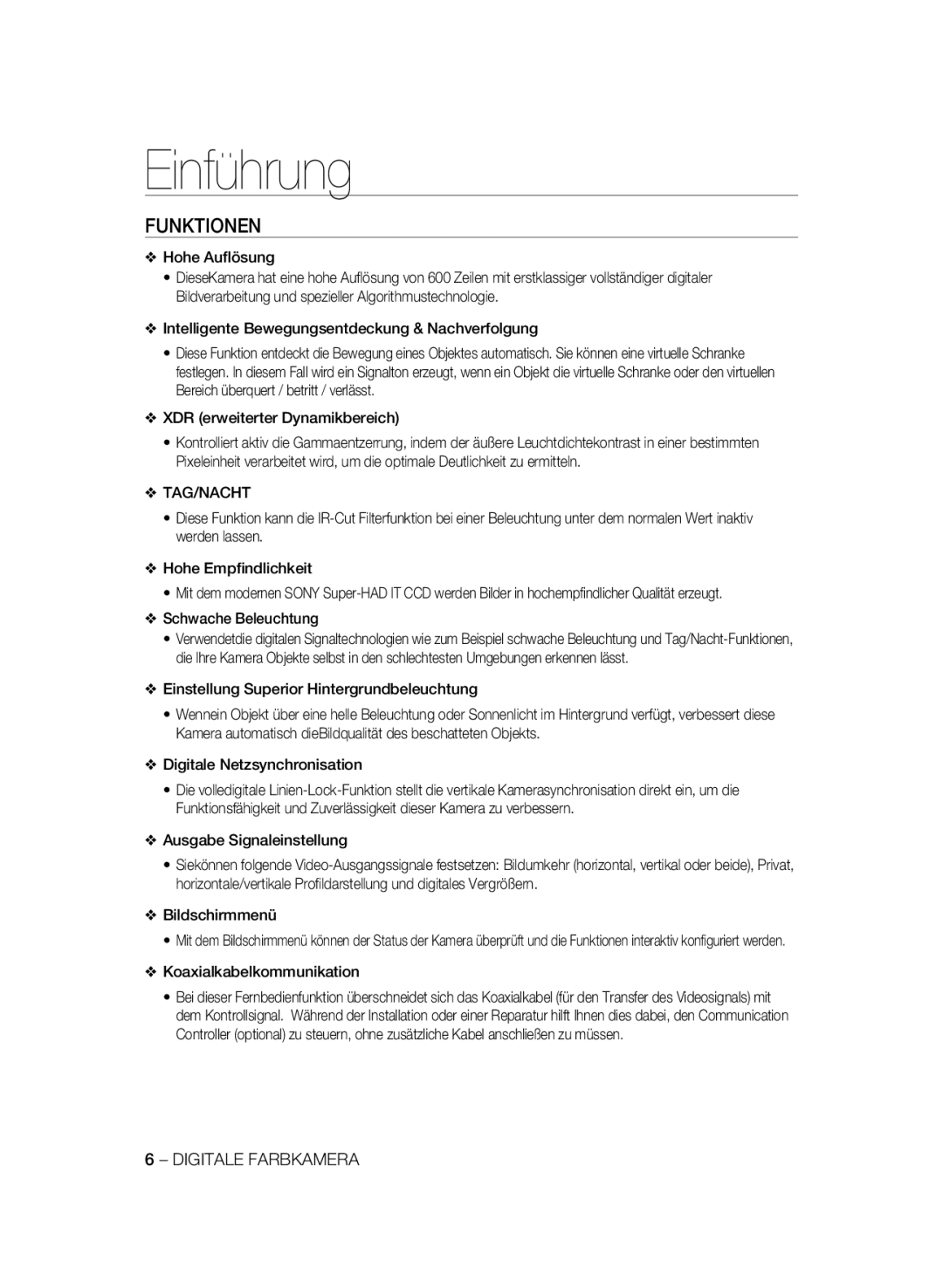 Samsung SCC-B2333BP, SCC-B2033P, SCC-B2333P, SCC-B2033BP manual Einführung, Funktionen, Tag/Nacht 