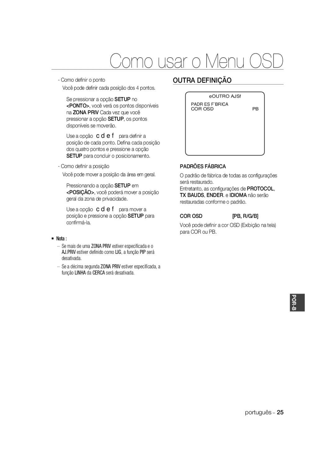 Samsung SCC-B2333P, SCC-B2033P, SCC-B2333BP, SCC-B2033BP manual Outra Definição, Padrões Fábrica, Cor Osd 