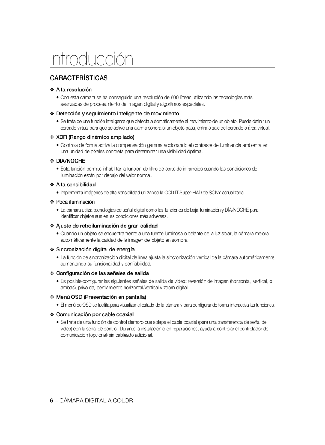 Samsung SCC-B2333BP, SCC-B2033P, SCC-B2333P, SCC-B2033BP manual Introducción, Características, Dia/Noche 