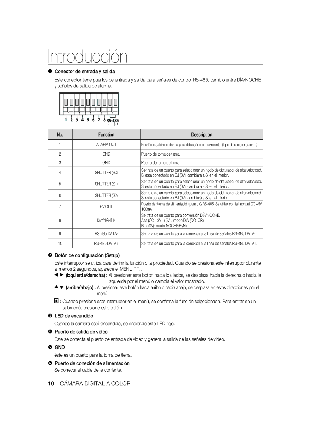 Samsung SCC-B2333BP, SCC-B2033P, SCC-B2333P, SCC-B2033BP manual 10 Cámara Digital a Color, Bajo0V modo NOCHEByN 