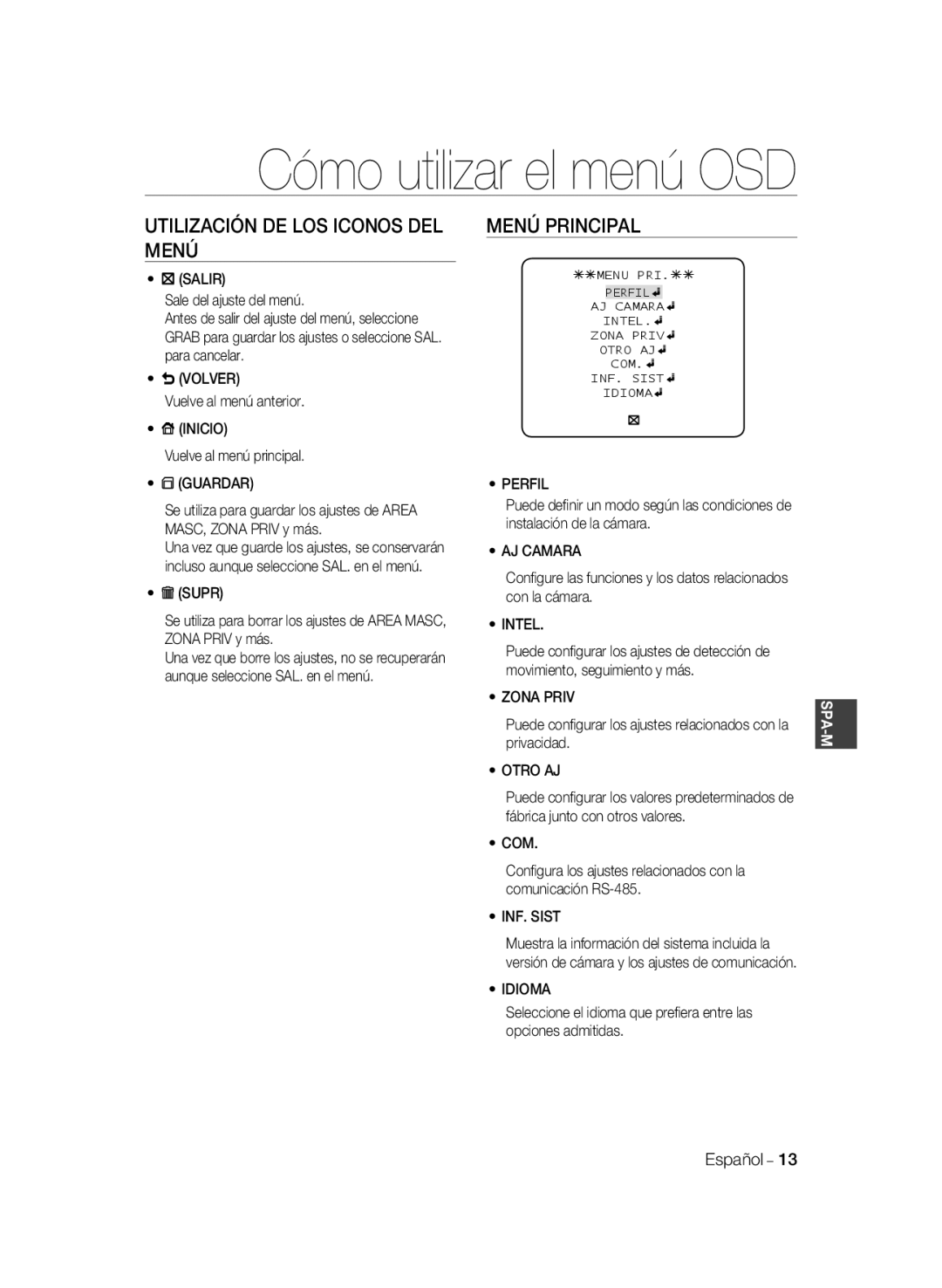 Samsung SCC-B2333P, SCC-B2033P, SCC-B2333BP, SCC-B2033BP manual Utilización DE LOS Iconos DEL Menú, Menú Principal 