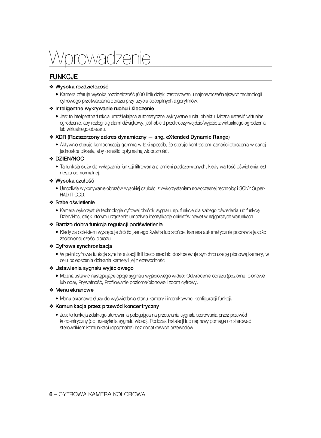 Samsung SCC-B2333BP, SCC-B2033P, SCC-B2333P, SCC-B2033BP manual Wprowadzenie, Funkcje, Dzien/Noc, Had IT CCD 