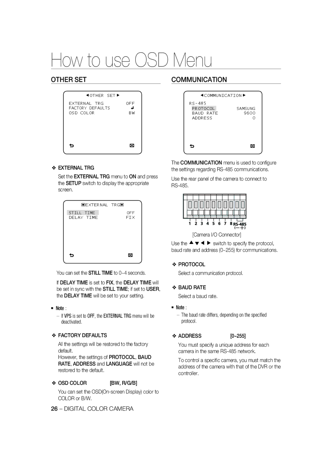 Samsung SCC-B2035P user manual Other SET, Communication 