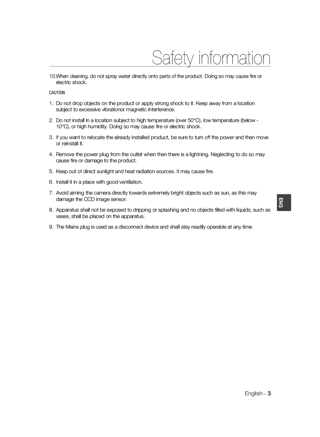 Samsung SCC-B2035P user manual Safety information, English 