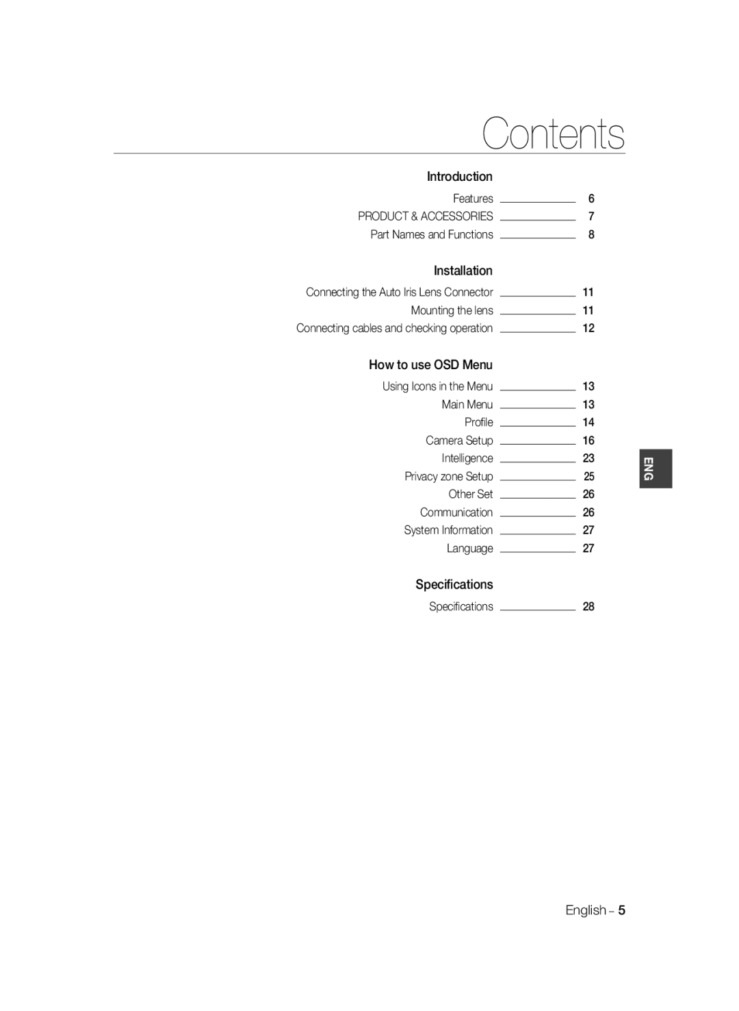 Samsung SCC-B2035P user manual Contents 