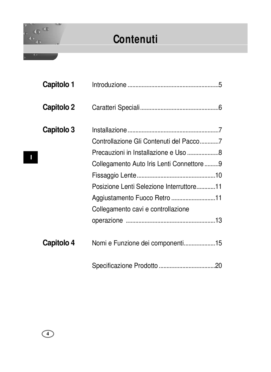 Samsung SCC-B2391P/SAU, SCC-B2391N, SCC-B2091P/TRK manual Contenuti 