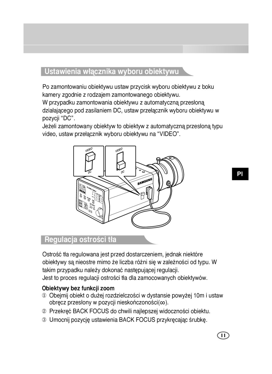 Samsung SCC-B2391P/SAU, SCC-B2391N, SCC-B2091P/TRK manual Ustawienia w∏àcznika wyboru obiektywu 