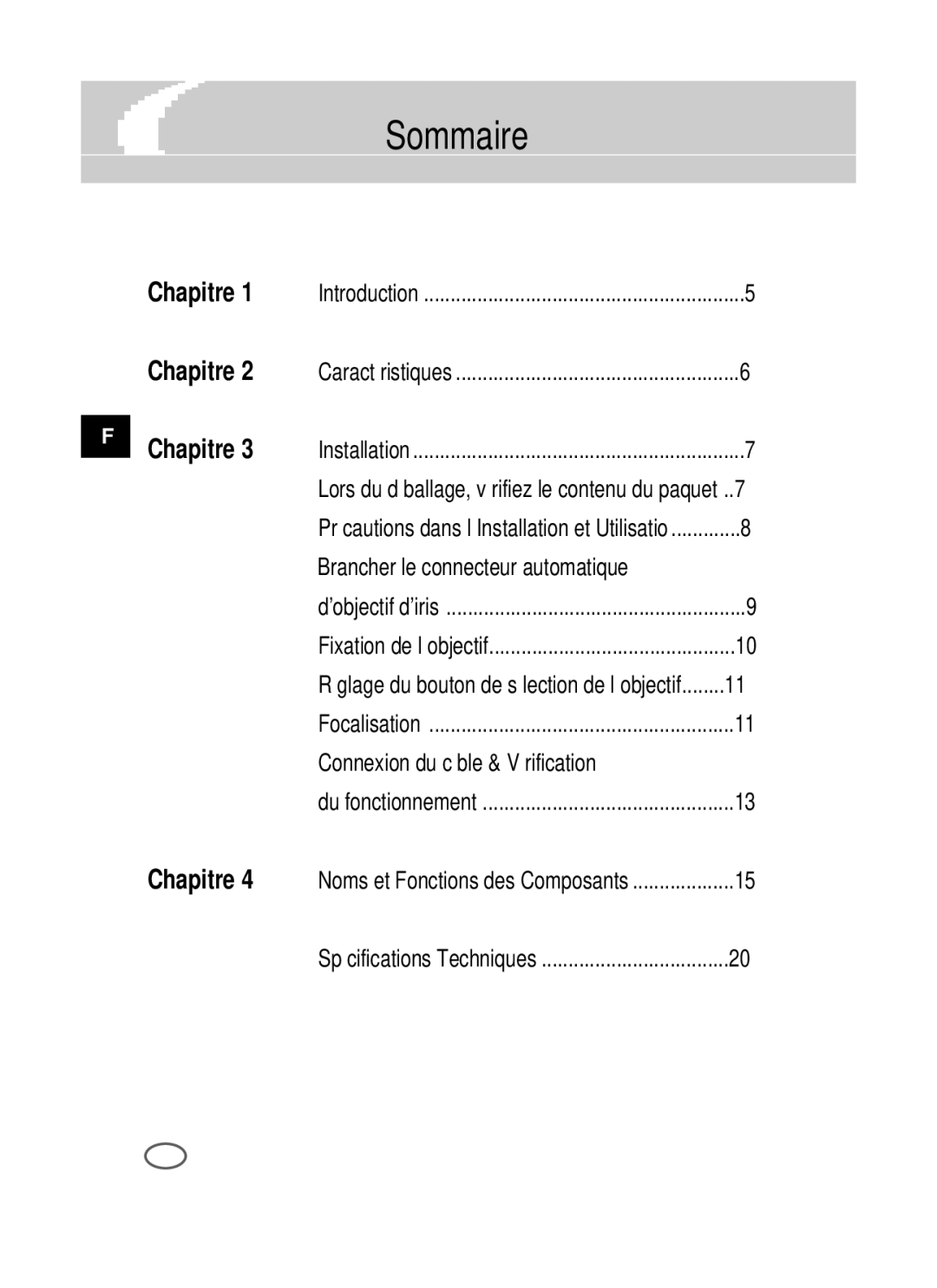 Samsung SCC-B2391P/SAU, SCC-B2391N, SCC-B2091P/TRK manual Sommaire, Brancher le connecteur automatique 