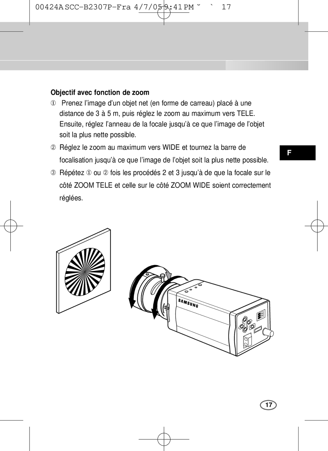 Samsung SCC-B2003P, SCC-B2303(P) user manual Objectif avec fonction de zoom 