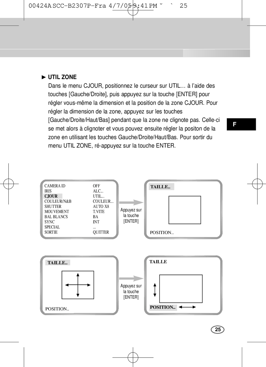 Samsung SCC-B2003P, SCC-B2303(P) user manual ❿ Util Zone, Taille 