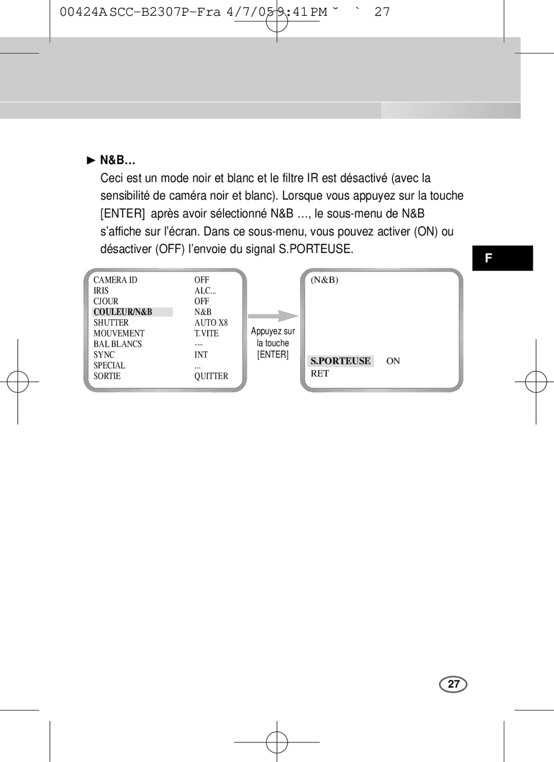 Samsung SCC-B2003P, SCC-B2303(P) user manual ❿ N&B…, Porteuse 